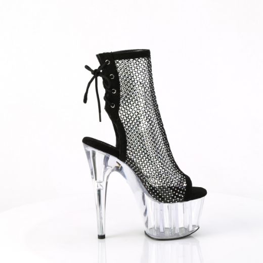 Product image of Pleaser ADORE-1018RM Blk Faux Suede-RS Mesh/Clr 7 Inch Heel 2 3/4 Inch PF Open Toe/Heel Ankle Boot