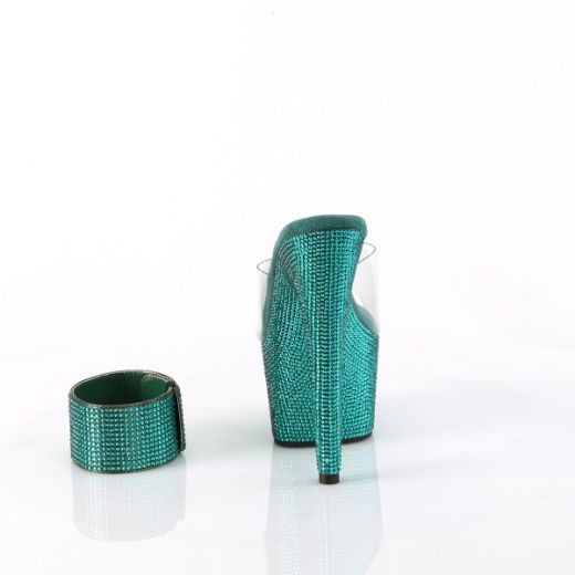 Product image of Pleaser BEJEWELED-712RS Clr/Green RS 7 Inch Heel 2 3/4 Inch PF RS Embellished Slide w/Matching Cuff