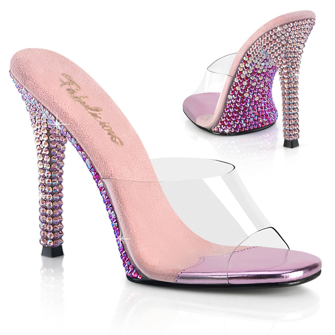 Product image of Fabulicious GALA-01DMM Clr/B. Pink Multi RS 4 1/2 Inch Heel Slide w/ Two Tone RS