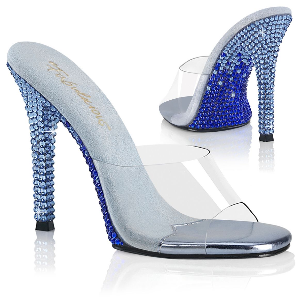 Product image of Fabulicious GALA-01DMM Clr/B. Blue Multi RS 4 1/2 Inch Heel Slide w/ Two Tone RS
