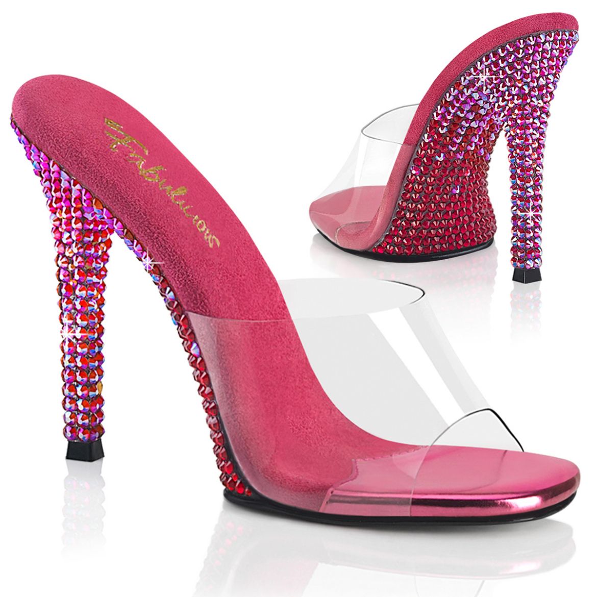 Product image of Fabulicious GALA-01DMM Clr/Fuchsia Multi RS 4 1/2 Inch Heel Slide w/ Two Tone RS