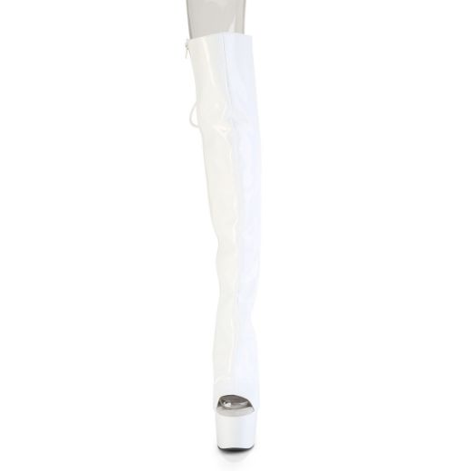 Product image of Pleaser ADORE-3019HWR Wht Str. Holo/Wht Holo 7 Inch Heel 2 3/4 InchPF Open Toe/Heel Over-The-Knee Boot Side Zip