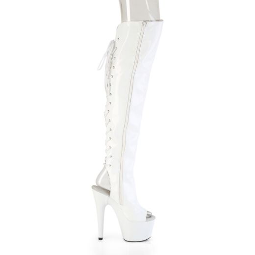 Product image of Pleaser ADORE-3019HWR Wht Str. Holo/Wht Holo 7 Inch Heel 2 3/4 InchPF Open Toe/Heel Over-The-Knee Boot Side Zip