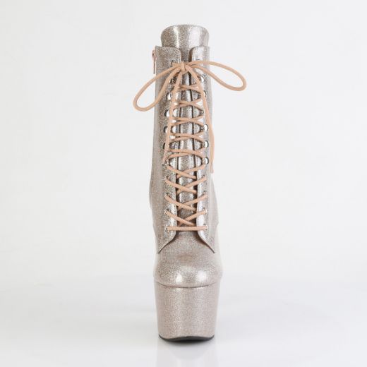 Product image of Pleaser ADORE-1020GP Champagne Glitter Pat/M 7 Inch Heel 2 3/4 Inch PF Lace-Up Front Ankle Boot Side Zip