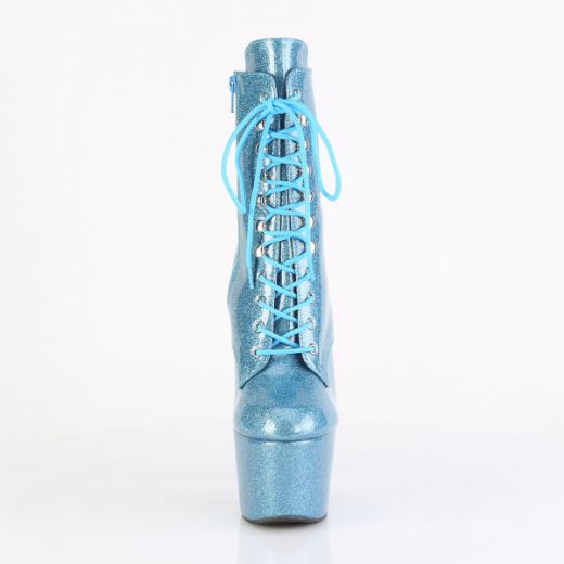 Product image of Pleaser ADORE-1020GP B. Blue Glitter Pat/M 7 Inch Heel 2 3/4 Inch PF Lace-Up Front Ankle Boot Side Zip