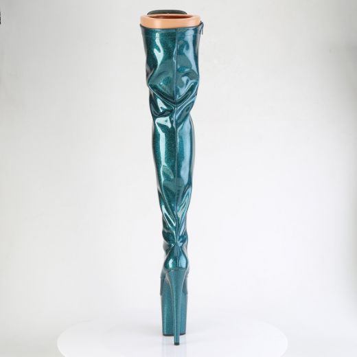 Product image of Pleaser FLAMINGO-3020GP Teal Glitter Pat/M 8 Inch Heel 4 Inch PF Lace-Up Stretch Thigh Boot Side Zip