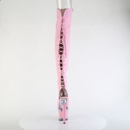 Product image of Pleaser SPECTATOR-3030 B. Pink Faux Leather/Clr-B. Pink Ma 7 Inch Heel 3 Inch Textured PF Lace-Up Back Thigh Boot Side Zip