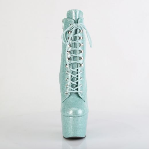 Product image of Pleaser ADORE-1020GP Mint Glitter Pat/M 7 Inch Heel 2 3/4 Inch PF Lace-Up Front Ankle Boot Side Zip