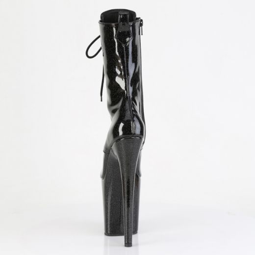 Product image of Pleaser FLAMINGO-1041GP Blk Glitter Pat/M 8 Inch Heel 4 Inch PF Peep Toe Lace-Up Ankle Boot Side Zip