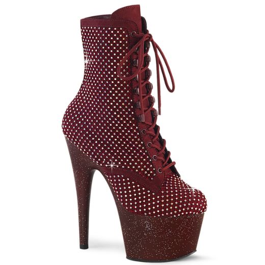 Product image of Pleaser ADORE-1020RM Burgundy Faux Suede-RS Mesh/Burgundy Mat 7 Inch Heel 2 3/4 Inch PF Lace-Up RS Mesh Ankle Boot Side Zip