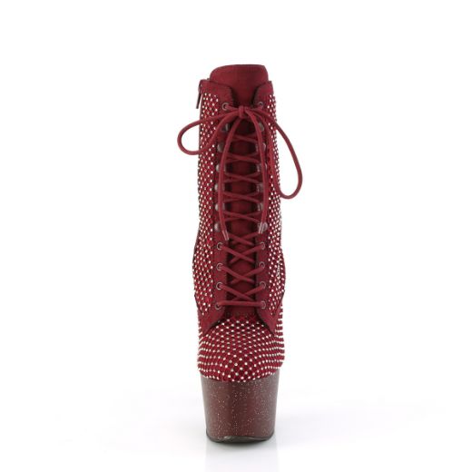 Product image of Pleaser ADORE-1020RM Burgundy Faux Suede-RS Mesh/Burgundy Mat 7 Inch Heel 2 3/4 Inch PF Lace-Up RS Mesh Ankle Boot Side Zip