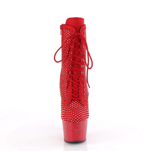 Product image of Pleaser ADORE-1020RM Red Faux Suede-RS Mesh/Red Matte 7 Inch Heel 2 3/4 Inch PF Lace-Up RS Mesh Ankle Boot Side Zip