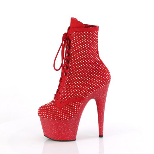 Product image of Pleaser ADORE-1020RM Red Faux Suede-RS Mesh/Red Matte 7 Inch Heel 2 3/4 Inch PF Lace-Up RS Mesh Ankle Boot Side Zip
