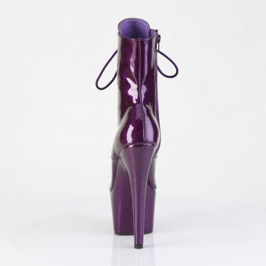 Product image of Pleaser ADORE-1021GP Purple Glitter Pat/M 7 Inch Heel 2 3/4 Inch PF Peep Toe Lace-Up Ankle Boot Side Zip