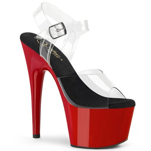 Product image of Pleaser ADORE-708 Clr-Blk/Red 7 Inch Heel 2 3/4 Inch PF Ankle Strap Sandal