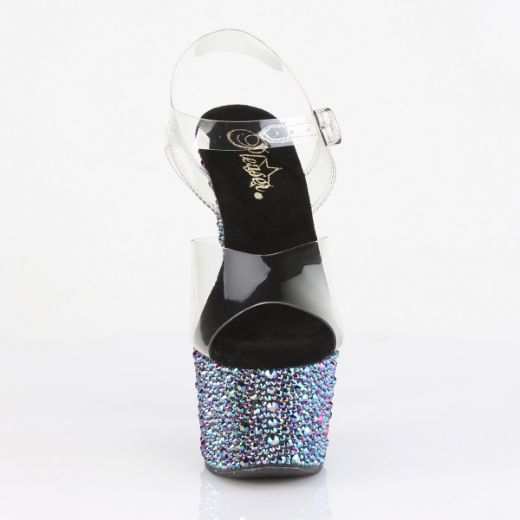 Product image of Pleaser BEJEWELED-708MS Clr/Blk Multi RS 7 Inch Heel 2 3/4 Inch PF Ankle Strap Sandal w/Multi Sized RS