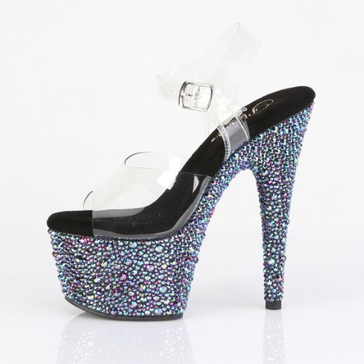 Product image of Pleaser BEJEWELED-708MS Clr/Blk Multi RS 7 Inch Heel 2 3/4 Inch PF Ankle Strap Sandal w/Multi Sized RS