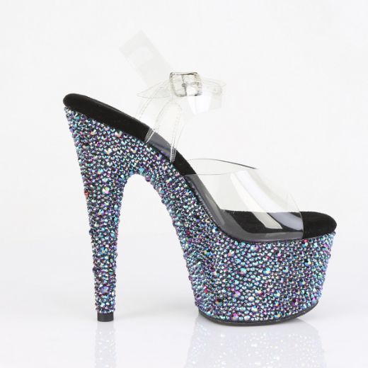 Product image of Pleaser BEJEWELED-708MS Clr/Blk Multi RS 7 Inch Heel 2 3/4 Inch PF Ankle Strap Sandal w/Multi Sized RS