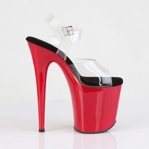 Product image of Pleaser FLAMINGO-808 Clr-Blk/Red 8 Inch Heel 4 Inch PF Ankle Strap Sandal