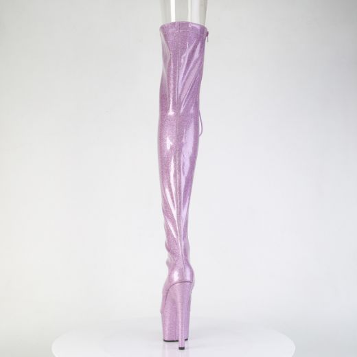Product image of Pleaser ADORE-3021GP Lilac Glitter Pat/M 7 Inch Heel 2 3/4 Inch PF Peep Toe Lace-Up Thigh Boot Side Zip