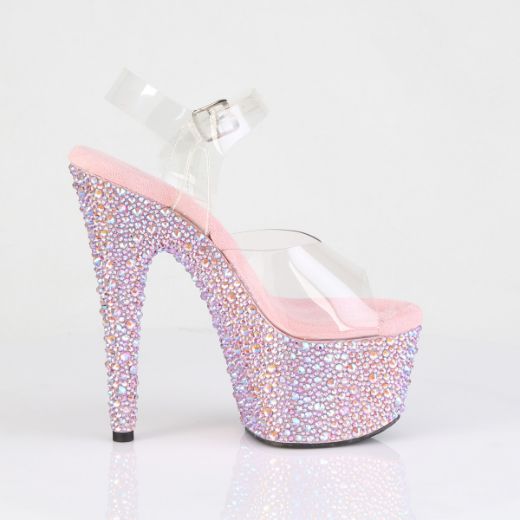 Product image of Pleaser BEJEWELED-708MS Clr/B. Pink Multi RS 7 Inch Heel 2 3/4 Inch PF Ankle Strap Sandal w/Multi Sized RS