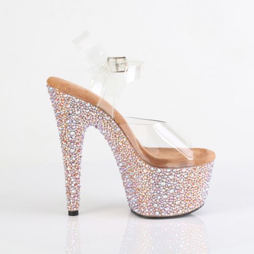 Product image of Pleaser BEJEWELED-708MS Clr/Rose Gold Multi RS 7 Inch Heel 2 3/4 Inch PF Ankle Strap Sandal w/Multi Sized RS
