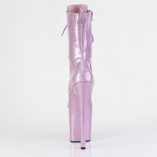 Product image of Pleaser FLAMINGO-1041GP Lilac Glitter Pat/M 8 Inch Heel 4 Inch PF Peep Toe Lace-Up Ankle Boot Side Zip