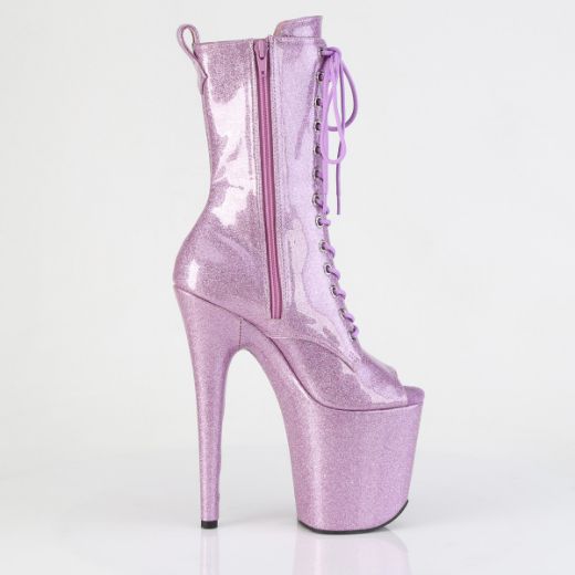 Product image of Pleaser FLAMINGO-1041GP Lilac Glitter Pat/M 8 Inch Heel 4 Inch PF Peep Toe Lace-Up Ankle Boot Side Zip