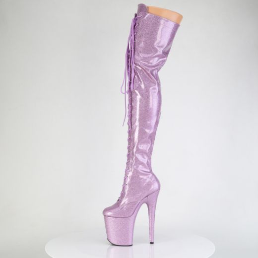 Product image of Pleaser FLAMINGO-3020GP Lilac Glitter Pat/M 8 Inch Heel 4 Inch PF Lace-Up Thigh Boot Side Zip