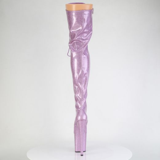 Product image of Pleaser FLAMINGO-3020GP Lilac Glitter Pat/M 8 Inch Heel 4 Inch PF Lace-Up Thigh Boot Side Zip