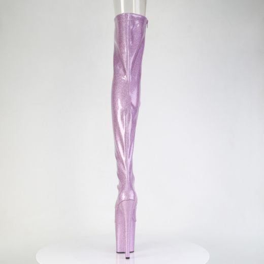 Product image of Pleaser FLAMINGO-3021GP Lilac Glitter Pat/M 8 Inch Heel 4 Inch PF Peep Toe Lace-Up Thigh Boot Side Zip