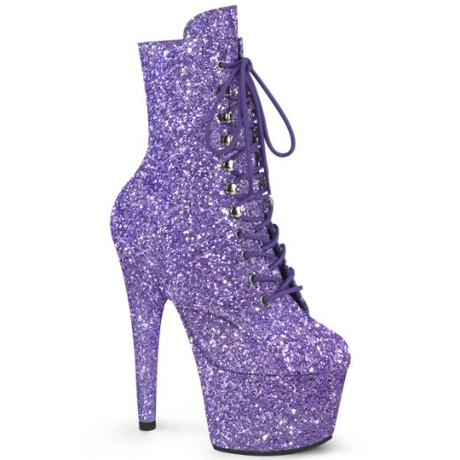 Product image of Pleaser ADORE-1020GWR Lilac Glitter/Lilac Glitter 7 Inch Heel 2 3/4 Inch PF Lace-Up Glitter Ankle Boot Side Zip