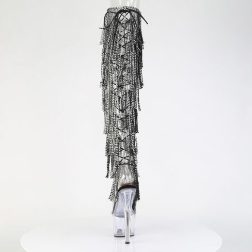 Product image of Pleaser ADORE-3019C-RSF Clr-Blk/Clr 7 Inch Heel 2 3/4 Inch PF 8-Layer Fringe OTK Boot Side Zip