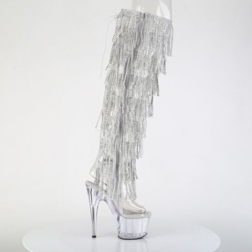 Product image of Pleaser ADORE-3019C-RSF Clr-Slv/Clr 7 Inch Heel 2 3/4 Inch PF 8-Layer Fringe OTK Boot Side Zip
