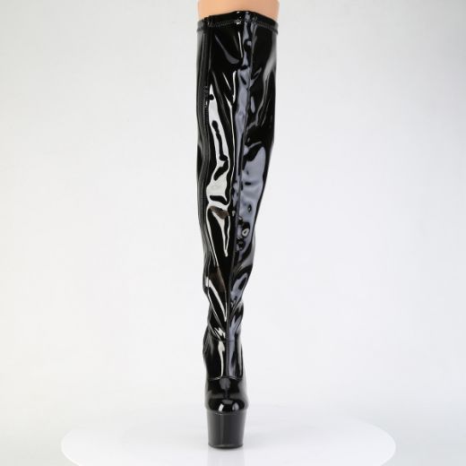 Product image of Pleaser ADORE-3000WCF Blk Str. Pat/Blk 7 Inch Heel 2 3/4 Inch PF Wide Calf Stretch Thigh Boot Side Zip