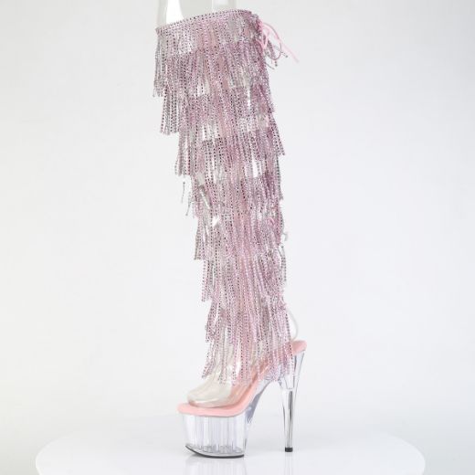 Product image of Pleaser ADORE-3019C-RSF Clr-B. Pink/Clr 7 Inch Heel 2 3/4 Inch PF 8-Layer Fringe OTK Boot Side Zip