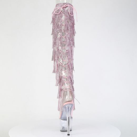 Product image of Pleaser ADORE-3019C-RSF Clr-B. Pink/Clr 7 Inch Heel 2 3/4 Inch PF 8-Layer Fringe OTK Boot Side Zip