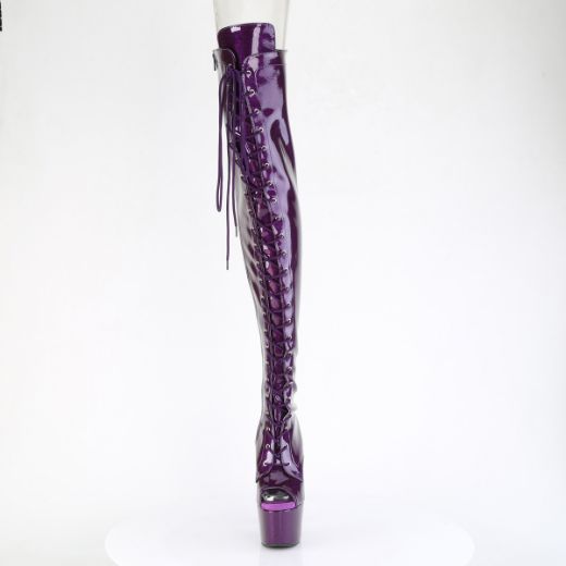 Product image of Pleaser ADORE-3021GP Purple Glitter Pat/M 7 Inch Heel 2 3/4 Inch PF Peep Toe Lace-Up Thigh Boot Side Zip