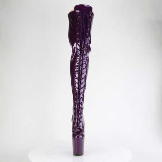 Product image of Pleaser FLAMINGO-3020GP Purple Glitter Pat/M 8 Inch Heel 4 Inch PF Lace-Up Stretch Thigh Boot Side Zip