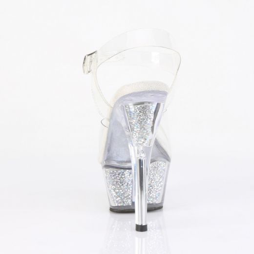 Product image of Pleaser KISS-208RSI Clr/Clr-Slv AB RS 6 Inch Heel 1 3/4 Inch PF Ankle Strap Sandal w/RS Inserts