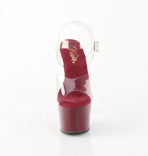 Product image of Pleaser ADORE-708 Clr/Burgundy 7 Inch Heel 2 3/4 Inch PF Ankle Strap Sandal