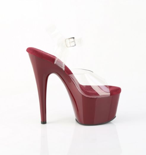 Product image of Pleaser ADORE-708 Clr/Burgundy 7 Inch Heel 2 3/4 Inch PF Ankle Strap Sandal