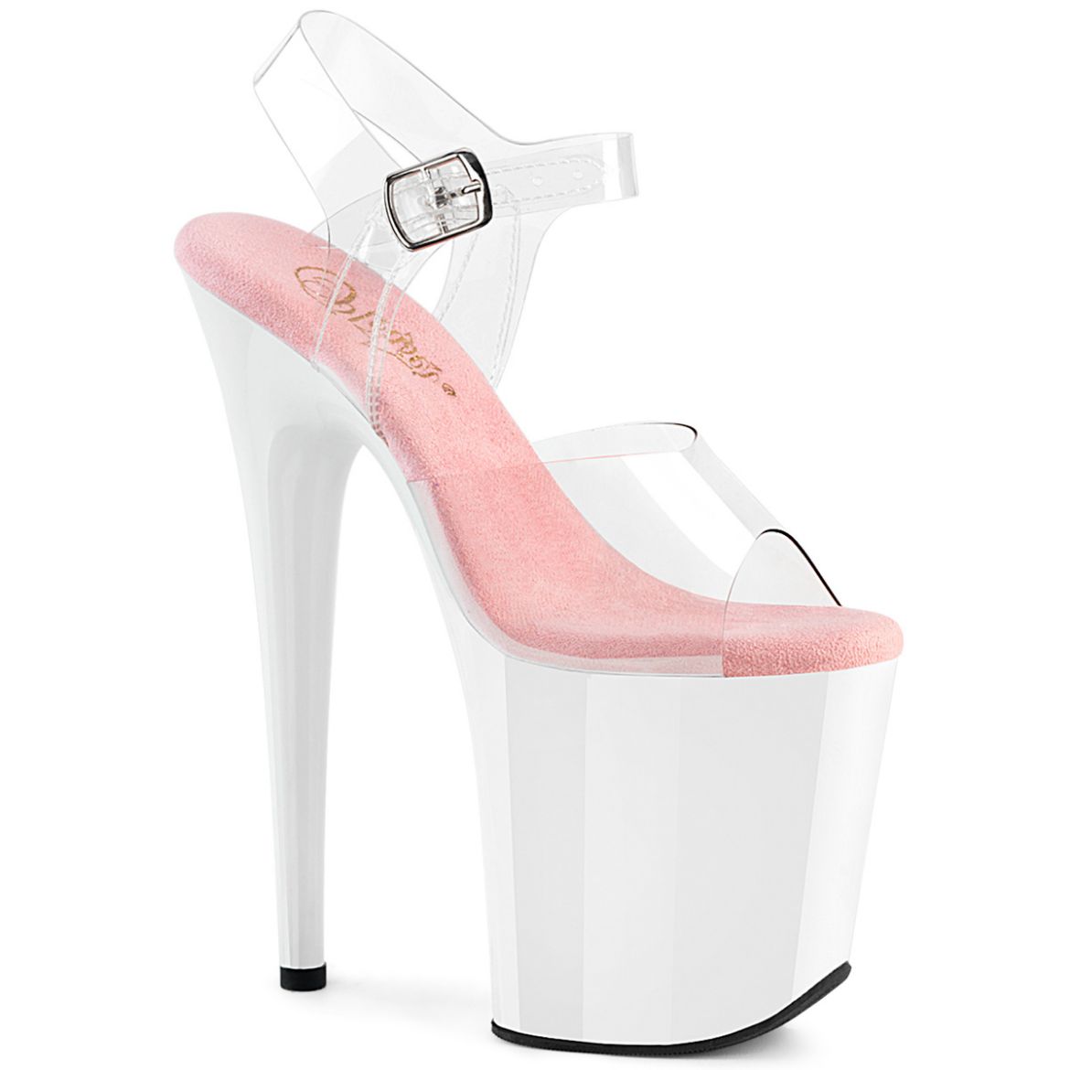 Product image of Pleaser FLAMINGO-808 Clr-B. Pink/Wht 8 Inch Heel 4 Inch PF Ankle Strap Sandal