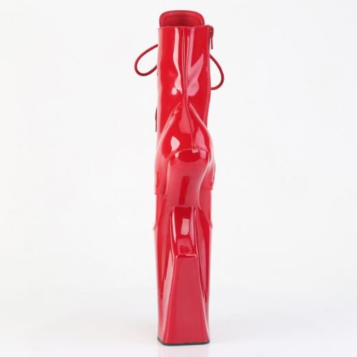 Product image of Pleaser WORSHIP-1020 Red Pat/Red 10 Inch Heelless 4 3/4 Inch PF Lace-Up Front Ankle Boot Inside Zip