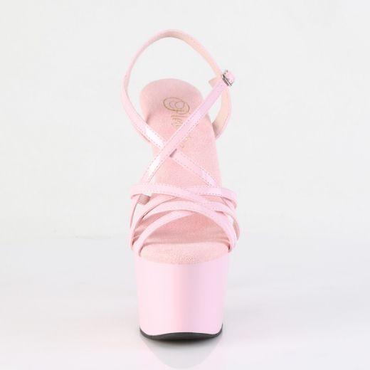 Product image of Pleaser ADORE-713 B. Pink Pat/B. Pink 7 Inch Heel 2 3/4 Inch PF Criss Cross Strap Sandal
