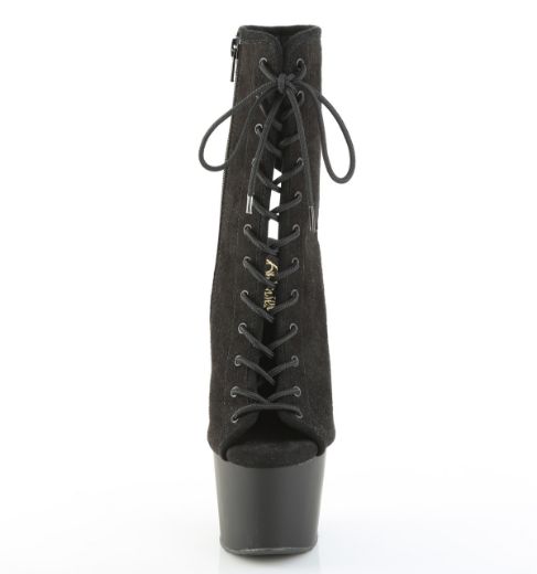 Product image of Pleaser ADORE-1016 Blk Faux Suede/Blk Matte 7 Inch Heel 2 3/4 Inch PF Open Toe/Heel Ankle Boot Side Zip