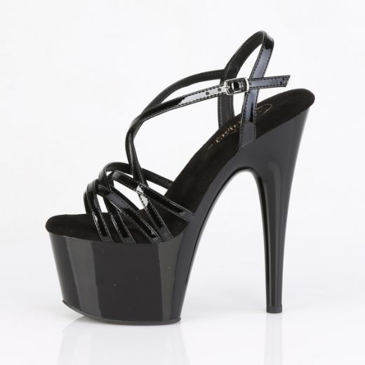Product image of Pleaser ADORE-713 Blk Pat/Blk 7 Inch Heel 2 3/4 Inch PF Criss Cross Strap Sandal