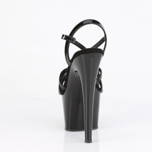 Product image of Pleaser ADORE-713 Blk Pat/Blk 7 Inch Heel 2 3/4 Inch PF Criss Cross Strap Sandal