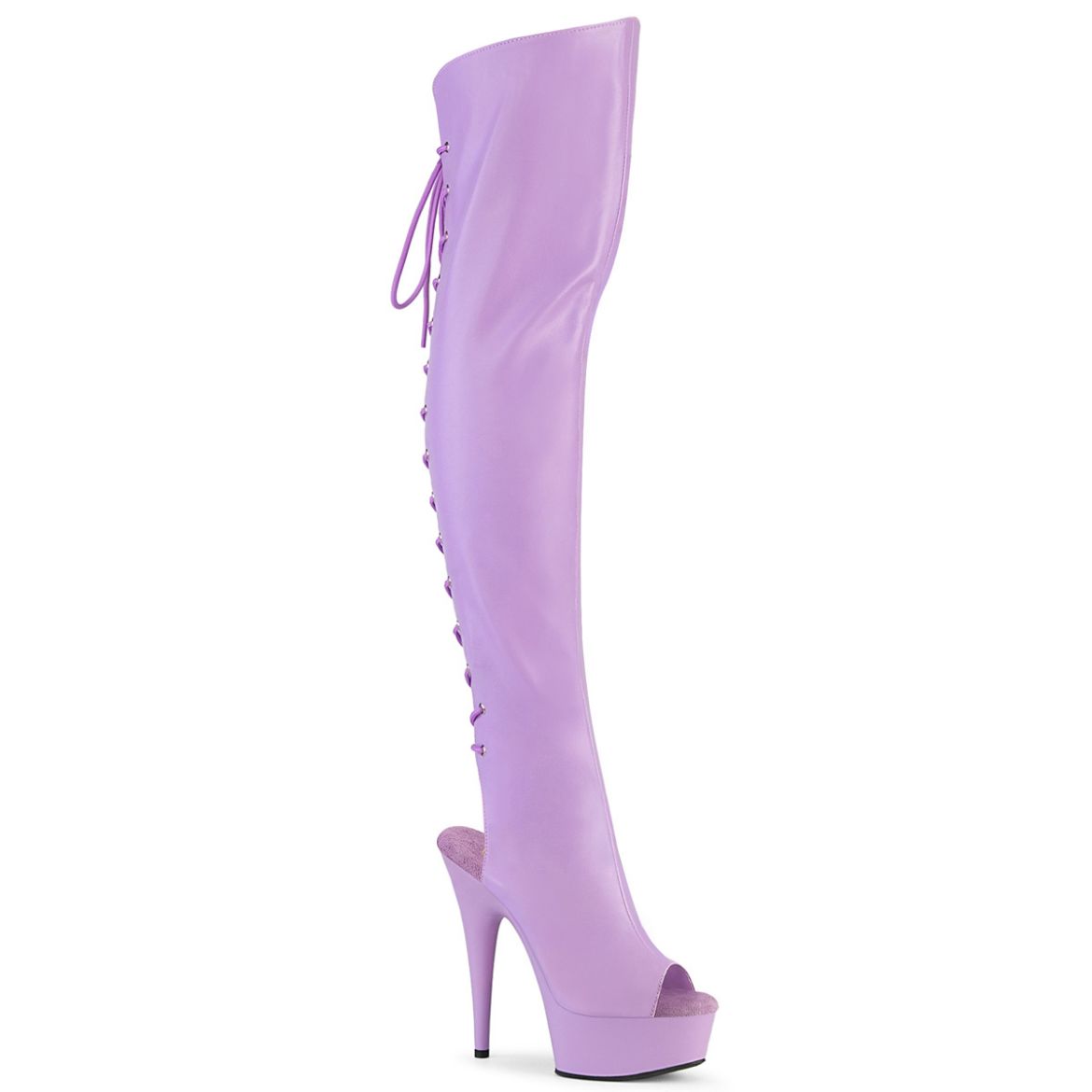 Product image of Pleaser DELIGHT-3019 Lavender Faux Leather/Lavender Matte 6 Inch Heel 1 3/4 Inch PF Open Toe Over-The-Knee Boot Side Zip