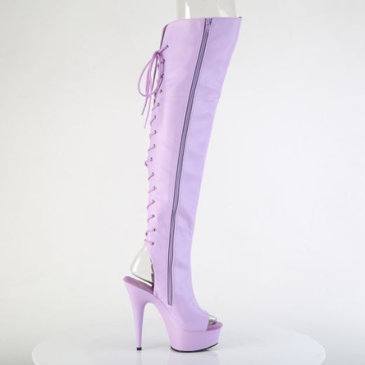 Product image of Pleaser DELIGHT-3019 Lavender Faux Leather/Lavender Matte 6 Inch Heel 1 3/4 Inch PF Open Toe Over-The-Knee Boot Side Zip